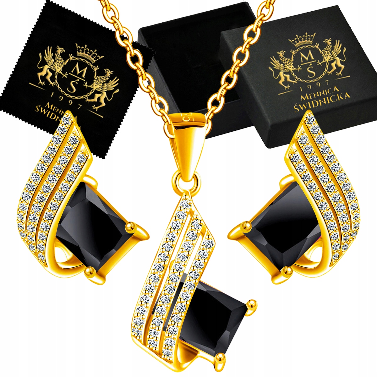 Sada šperků Zlaté Stříbro 925 Pozlacený Přívěsek Náušnice Řetízek