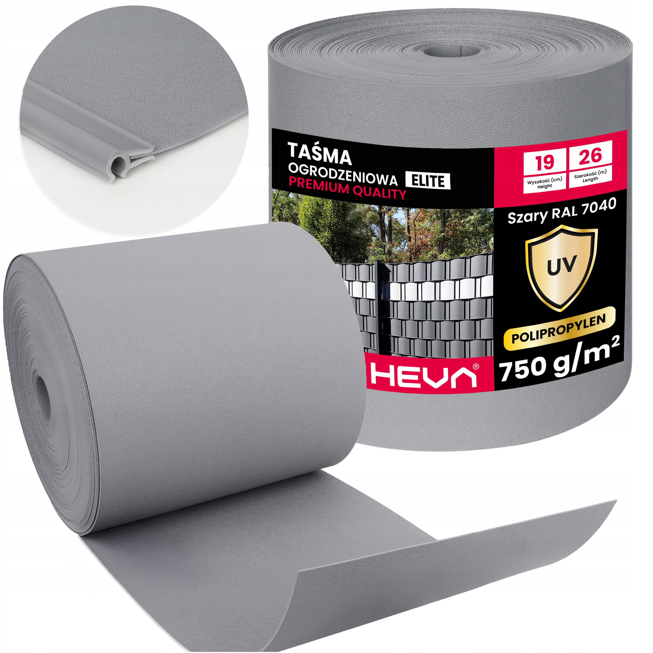 Taśma Ogrodzeniowa Szara Premium Elite 19CMX26M 750G/M2 Pp Osłona Do Paneli