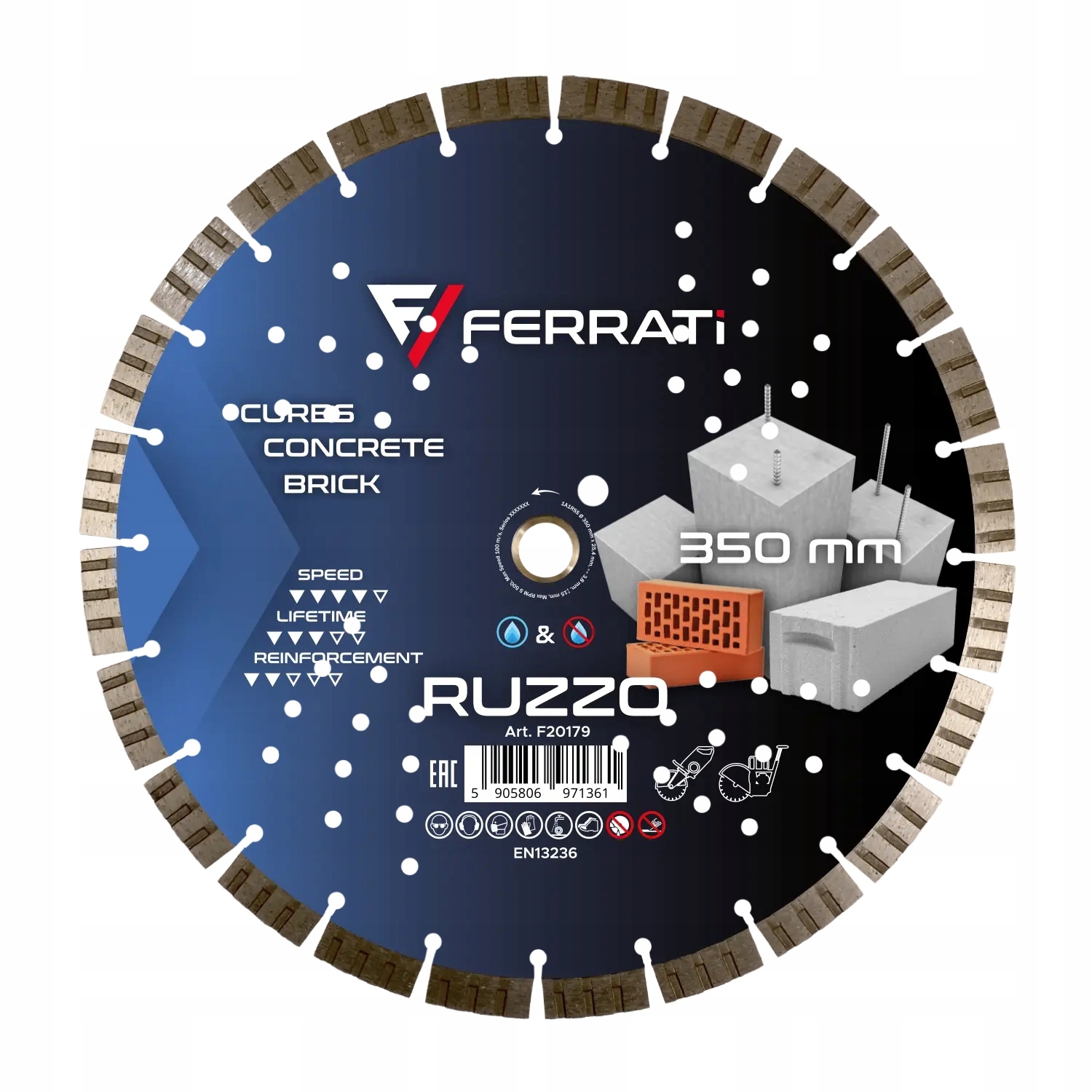 Tarcza diamentowa do cięcia betonu cegły Ferrati Ruzzo 350mm
