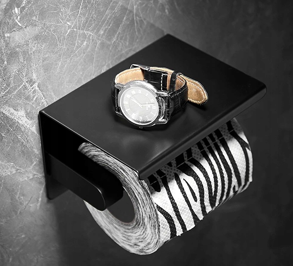 UCHWYT NA PAPIER TOALETOWY Z PÓŁKĄ CZARNY LOFT WC Marka inna