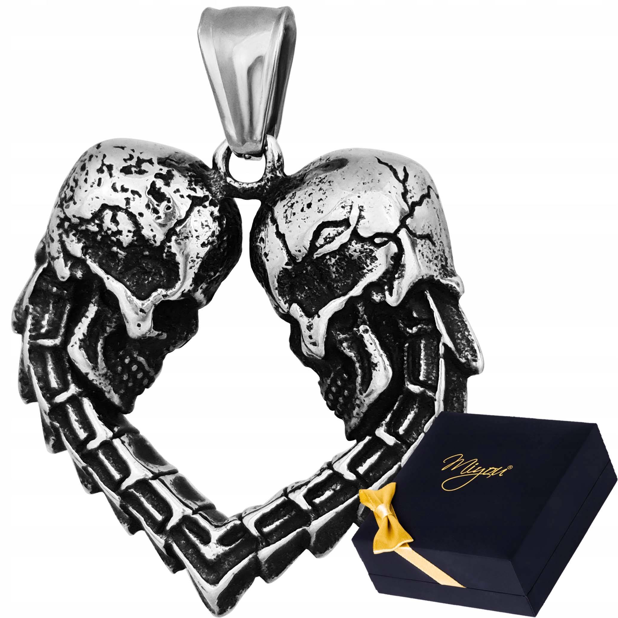 Srebrny Wisiorek meski stalowy dwie czaszki