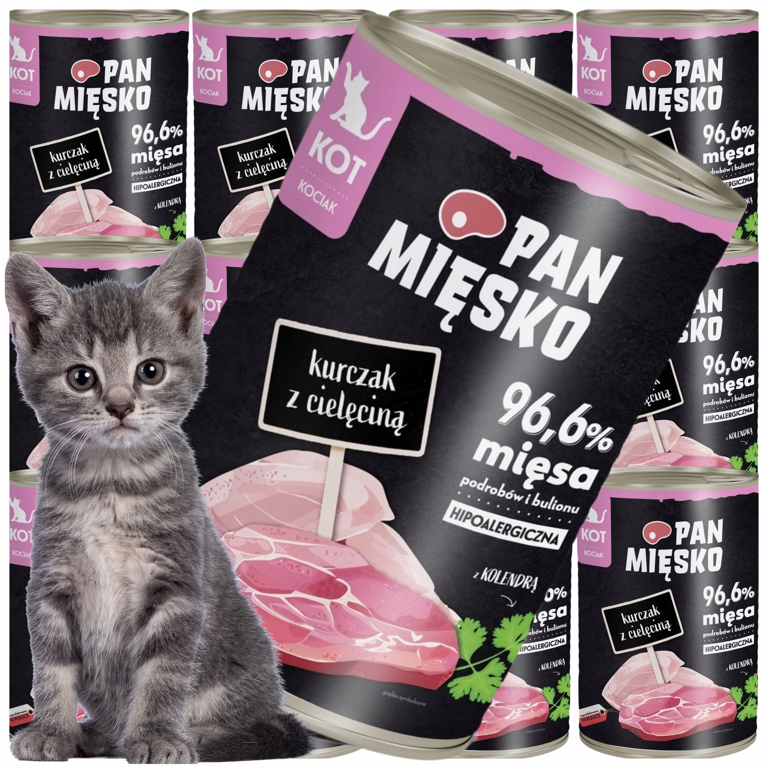 Levně Krmivo mokré pro kočky Kuřecí telecí maso Pan Mięsko Hypoalergenní 400 g kočička