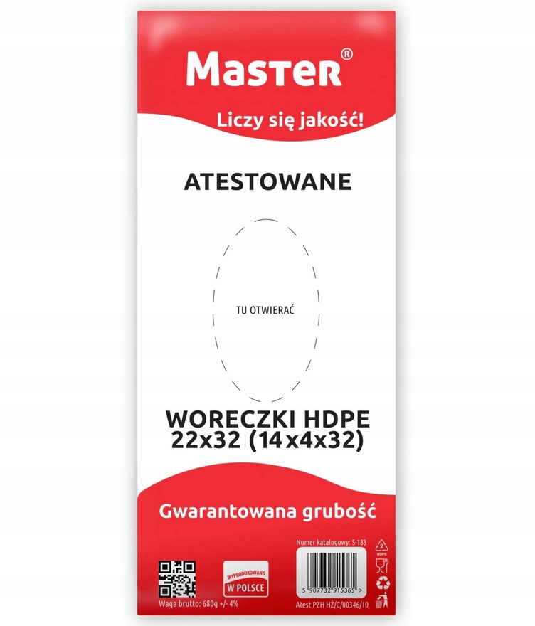 

Woreczki worki Hdpe 22X32 (14X4X32) cm Atestowane