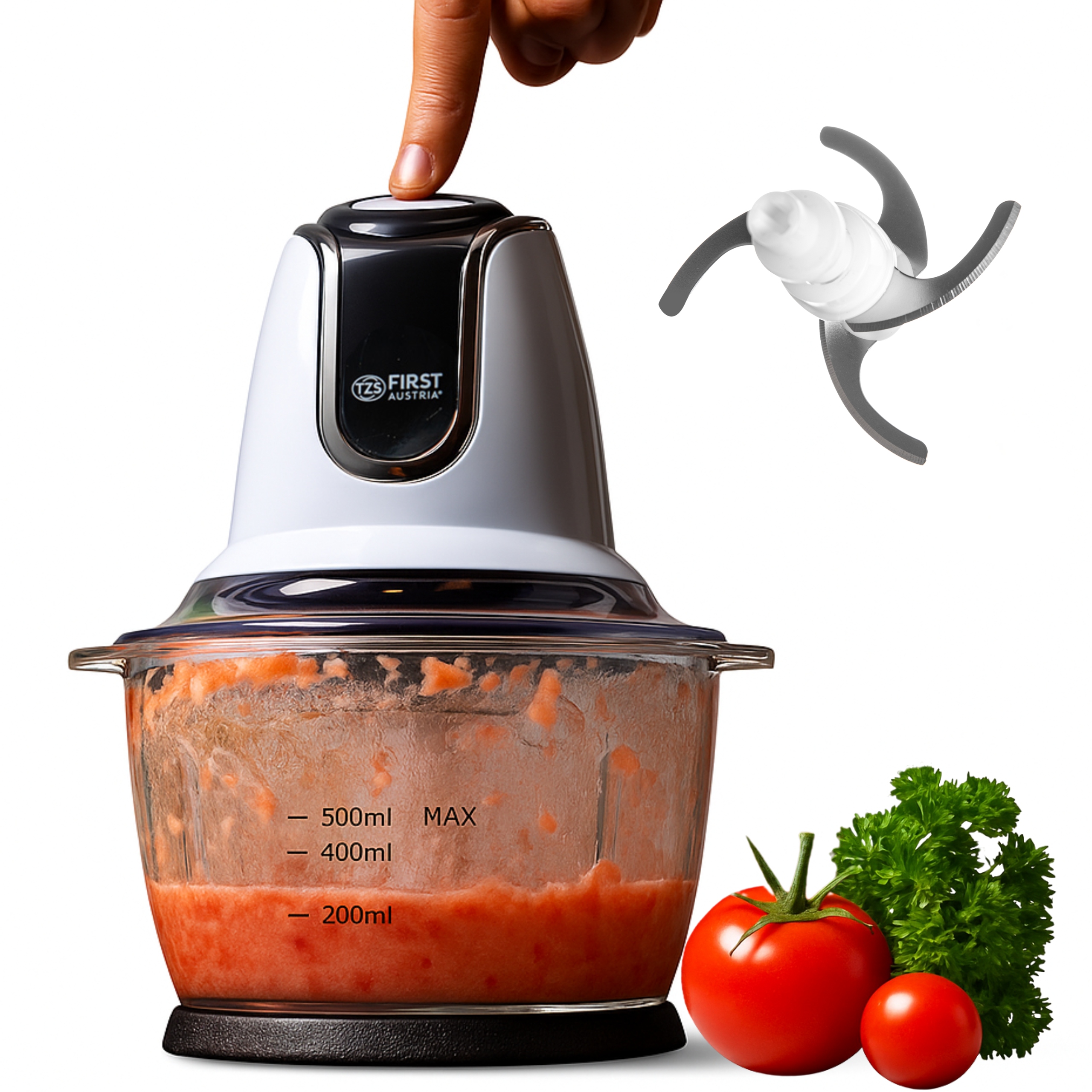 Sekáček Potravin 1200 Ml 500 W sekáček na zeleniny 4 nože ocel nerezová skleněná mísa