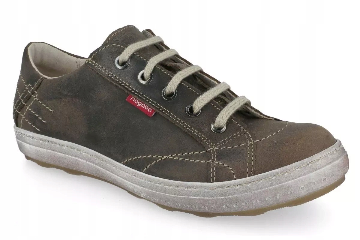 Polobotky Nagaba 410 olivové kožené pro mládež s koženou vložkou R41
