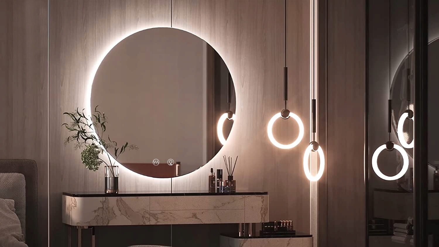 LUSTRO ŚCIENNE LED PODŚWIETLANE KOŁO 90cm Typ lustra ścienne