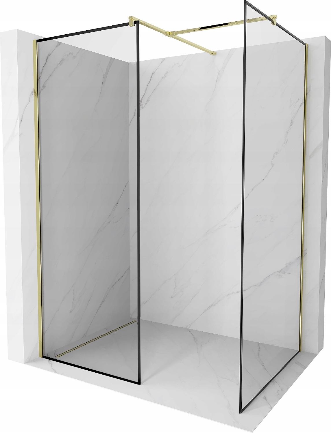 Mexen Kioto walk-in 130x80cm, černý rám, zlatý, 2 dílná sprchová stěna