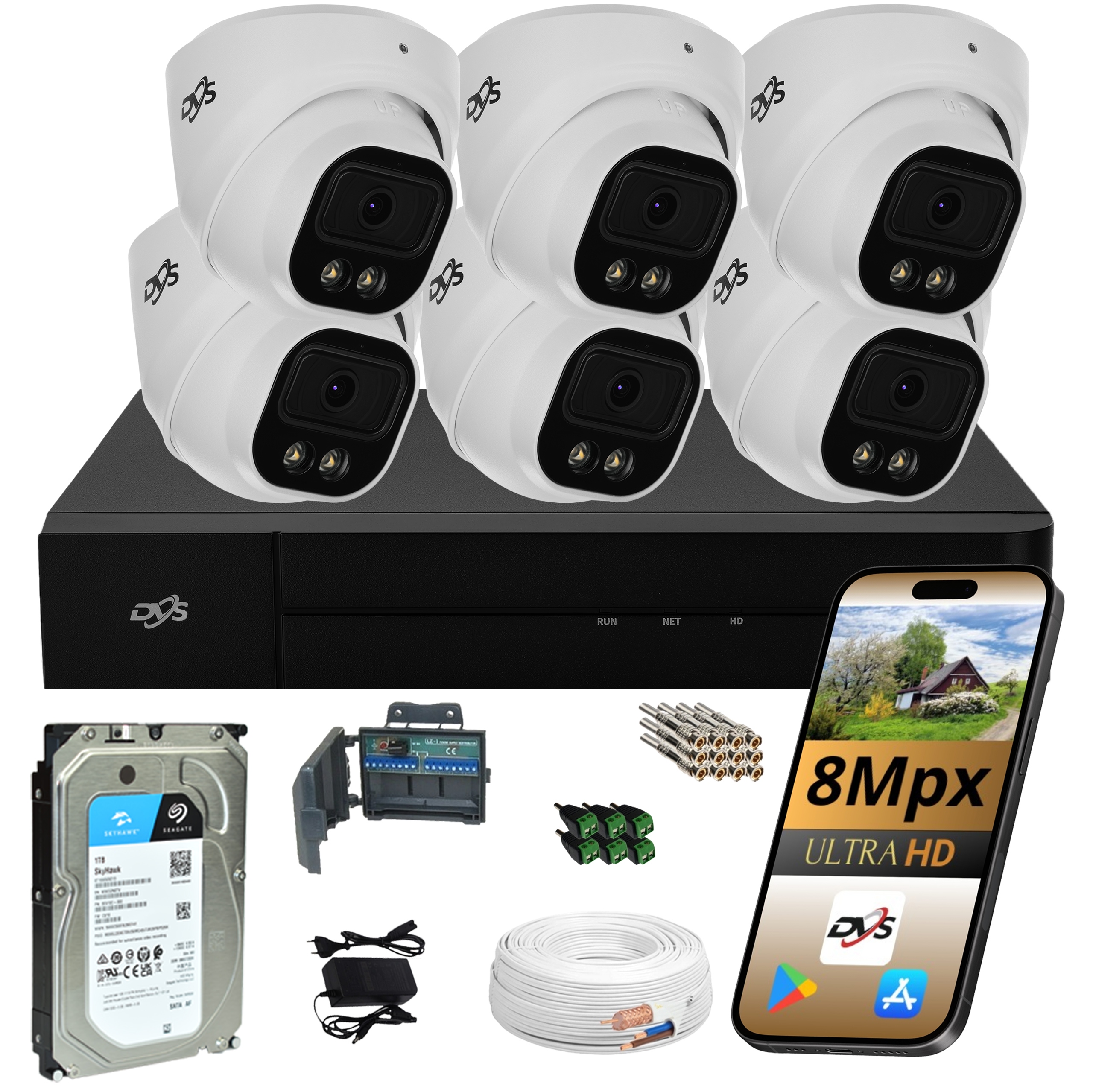 Sada 6 Kamer Pro Analogové Venkovní Monitorování Dual Light 8Mpx Disk 1TB