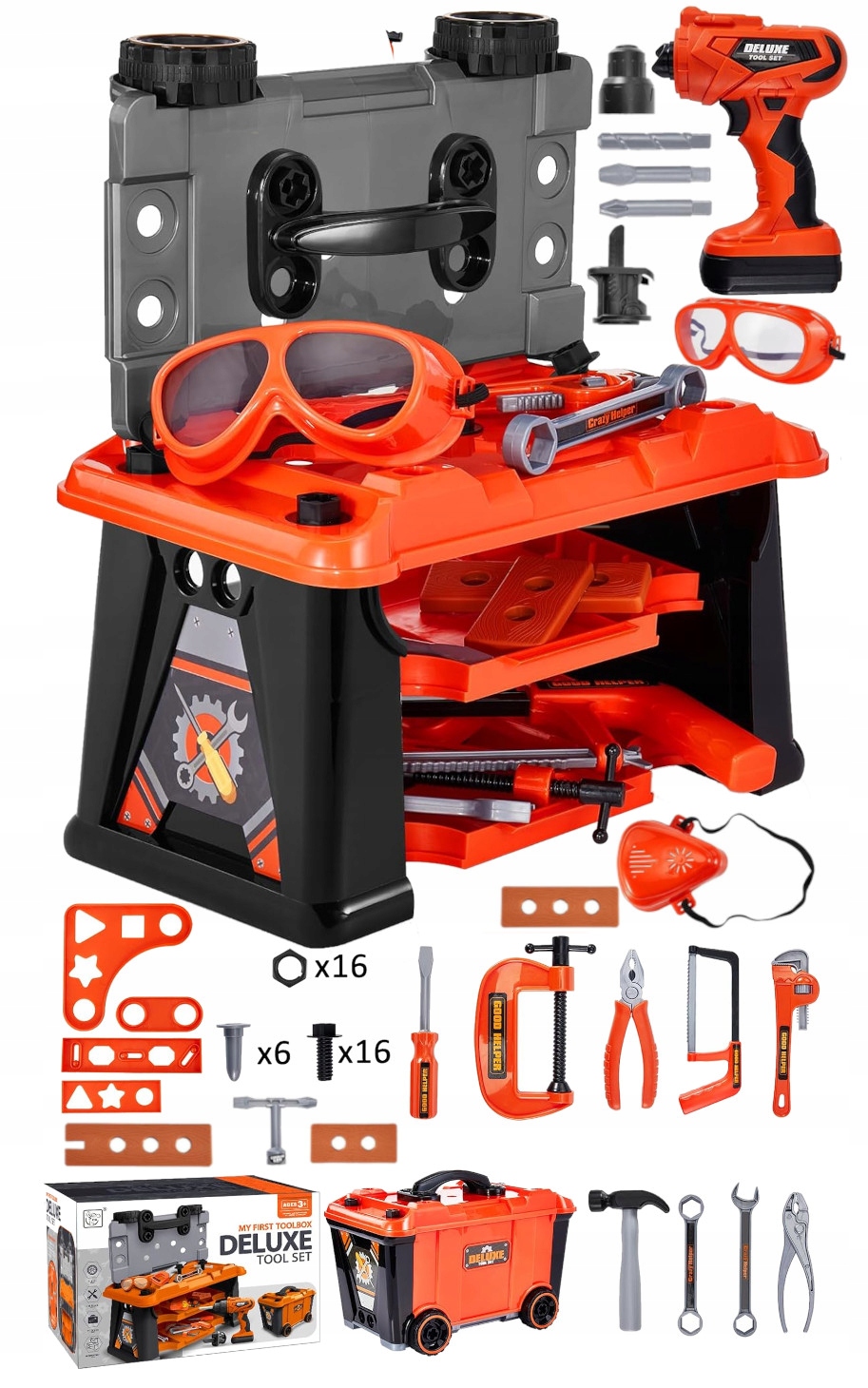 ZESTAW MAŁY MAJSTERKOWICZ WARSZTAT dla DZIECKA WÓZEK SKRZYNIA + Narzędzia Marka Stator