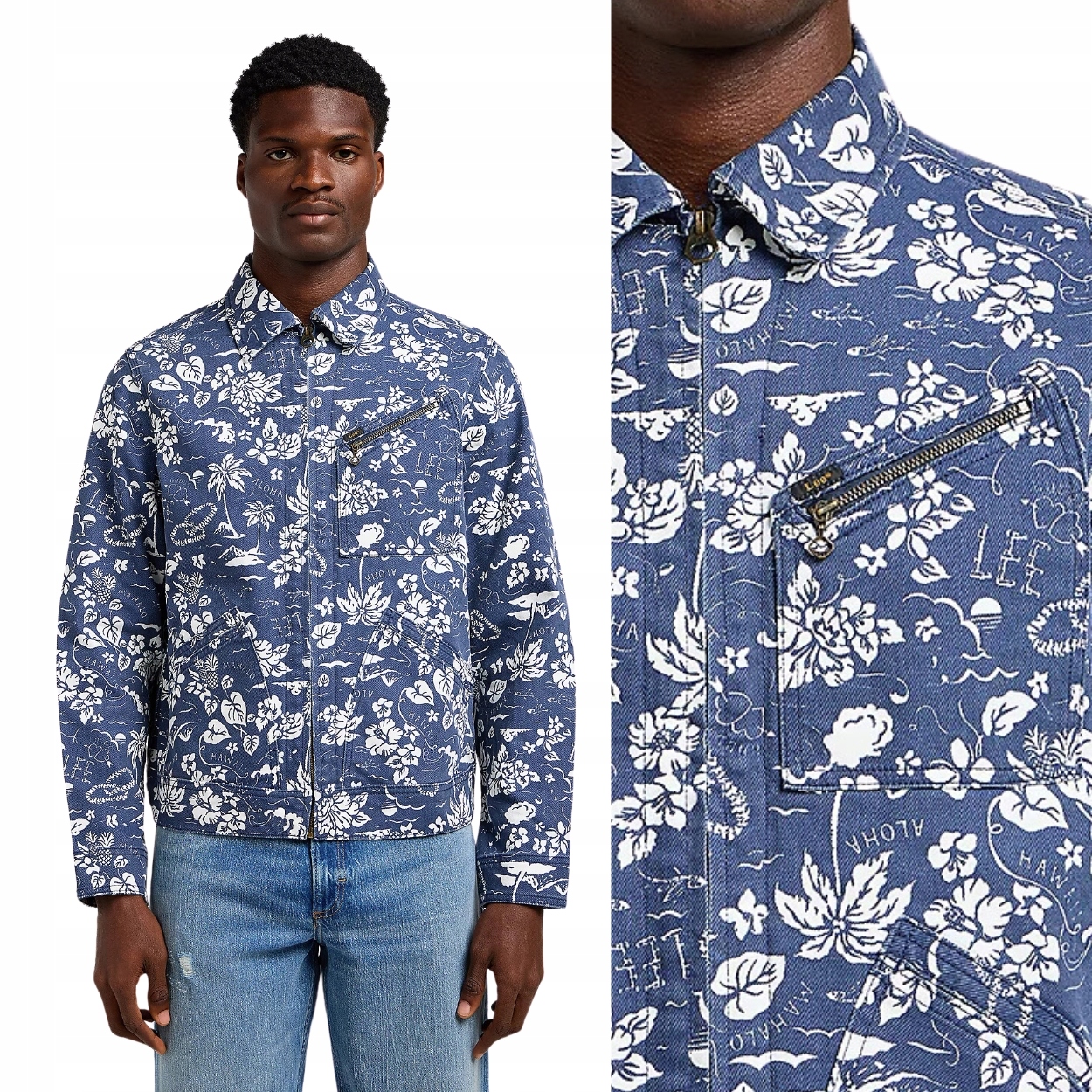 Lee Workwear 91B Jacket Surf Blue Tmavě Modrá Bunda Katana Havajské Vzory M