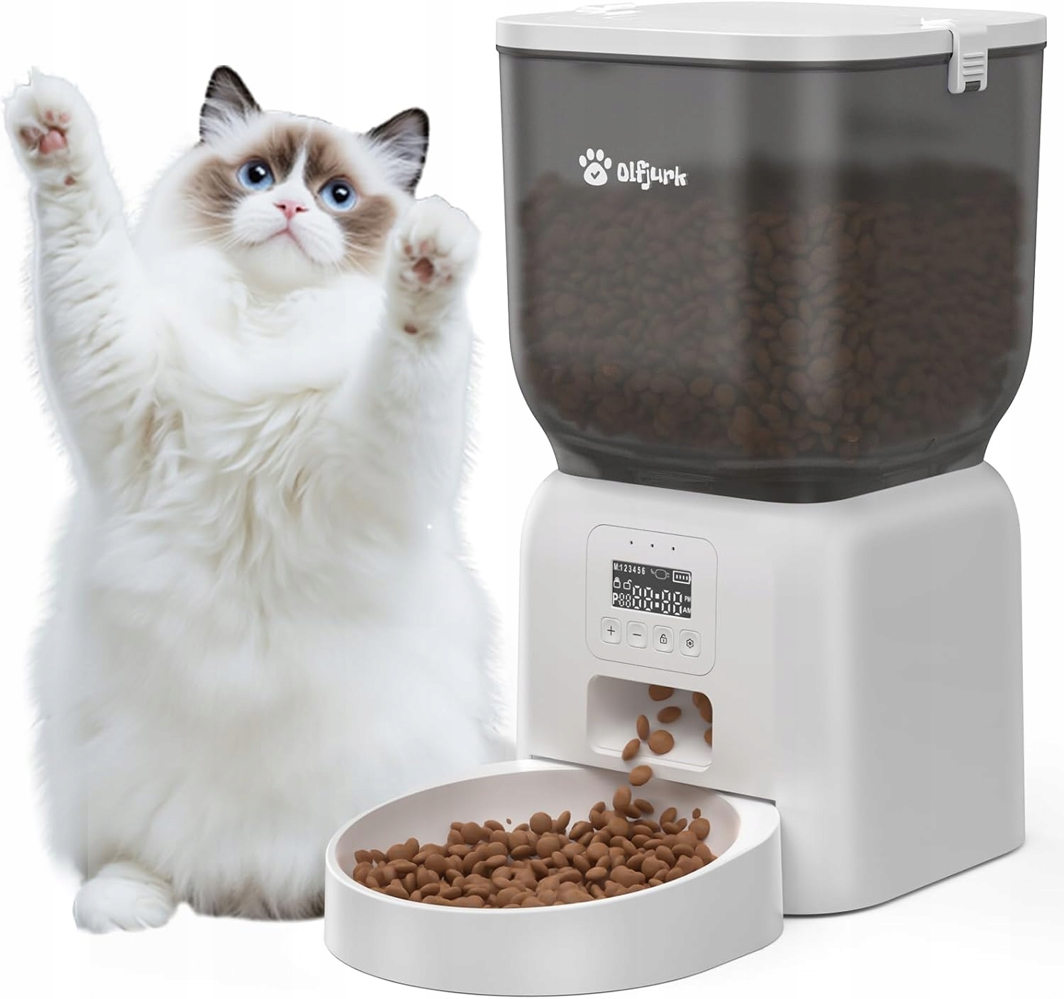 Levně Olfjurk Automatický programovatelný podavač suchého krmiva pro kočky, 4 l