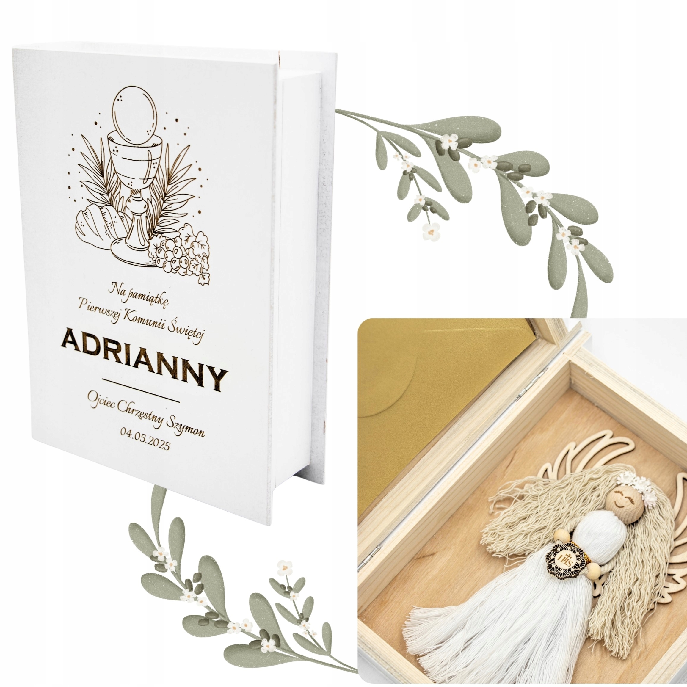 Památka prvního svatého přijímání Anděl v gravírované krabičce Dárek