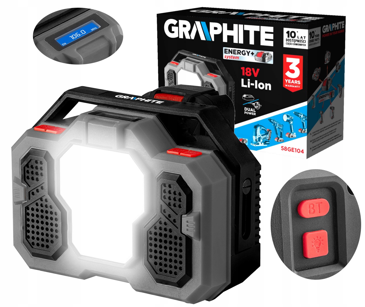 

Graphite Radio Budowlane Bluetooth Led 18V 58GE104