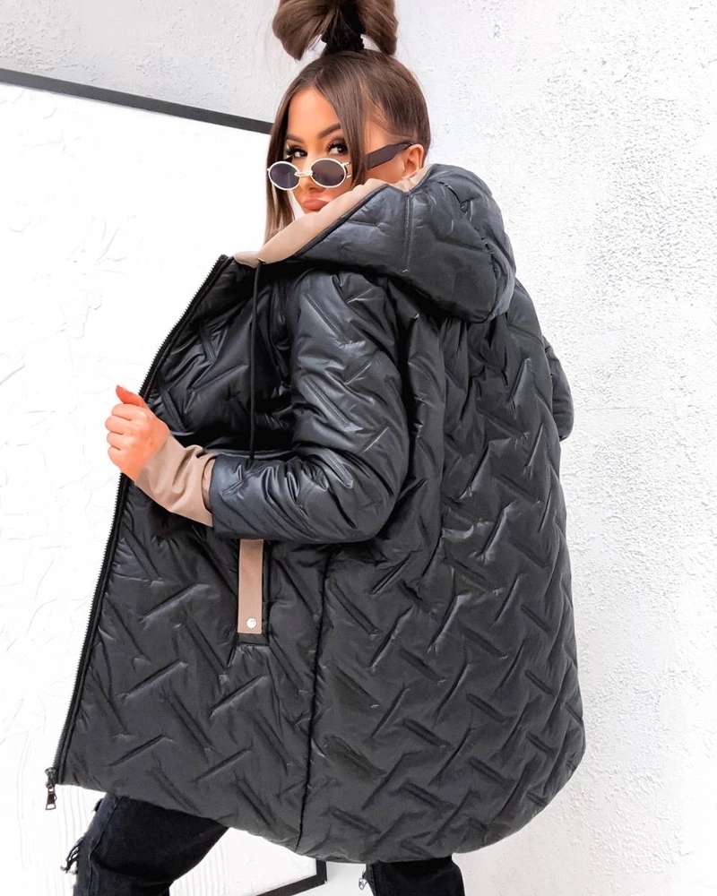 Prošívaná Bunda Plus Size T2-2291 Černá 48