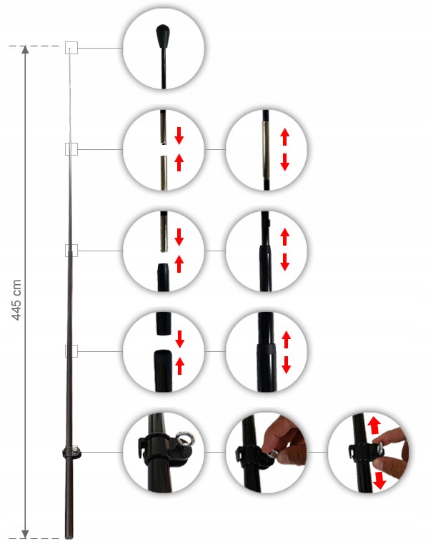 MASZT DO FLAGI REKLAMOWEJ 370x80 cm WINDER 445cm