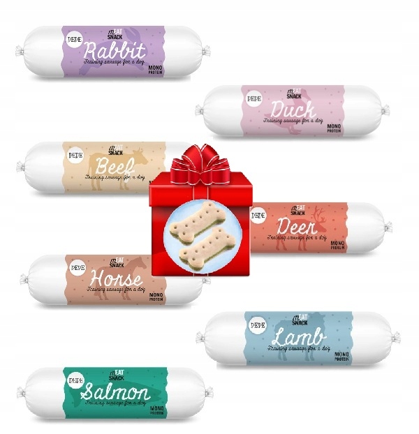 Przysmak treningowy kiełbaska Pepe MIX Smaków 7x200g+GRATIS