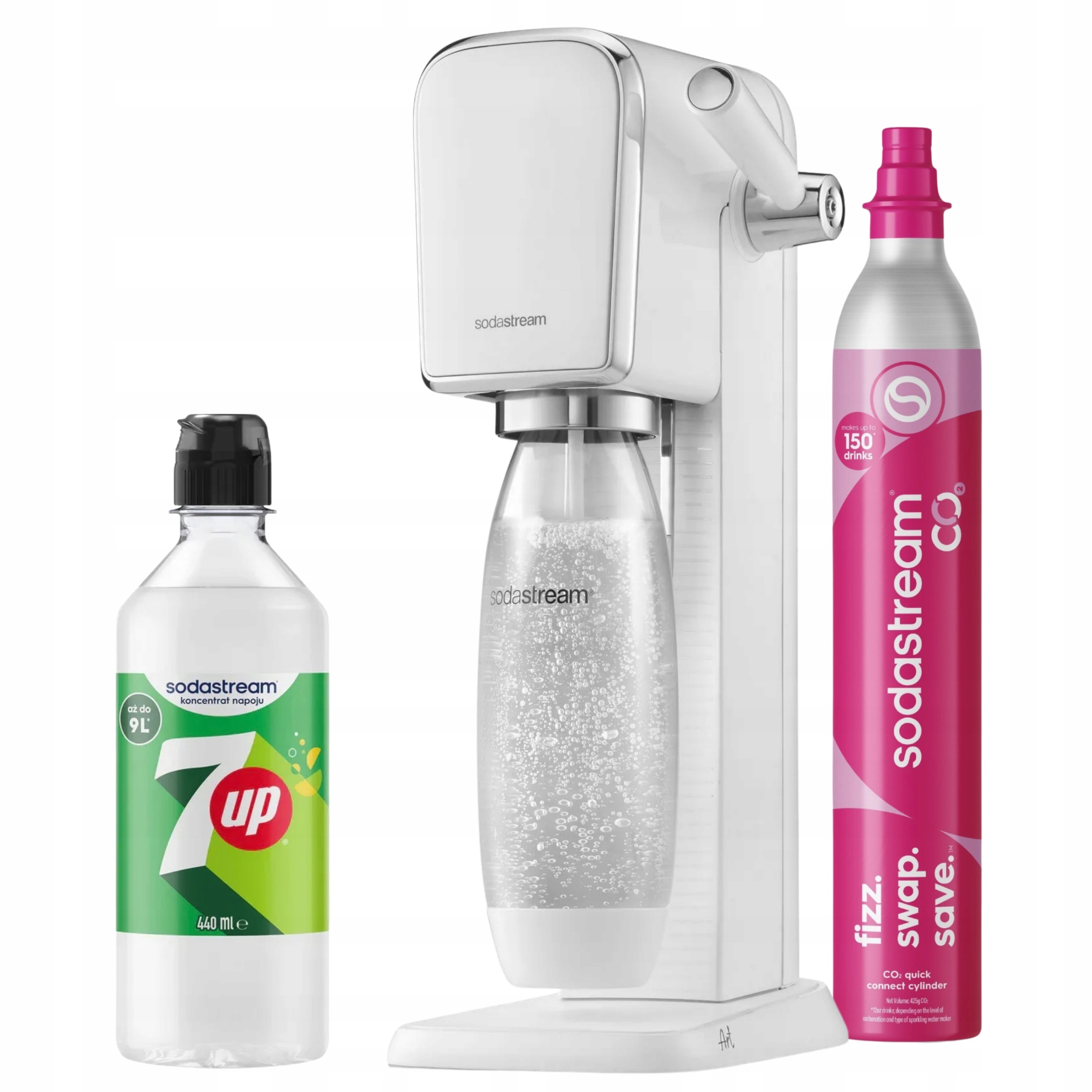 Sodastream Výrobník Sody Art bílý na sycení vody Koncentrát sirupu 7UP