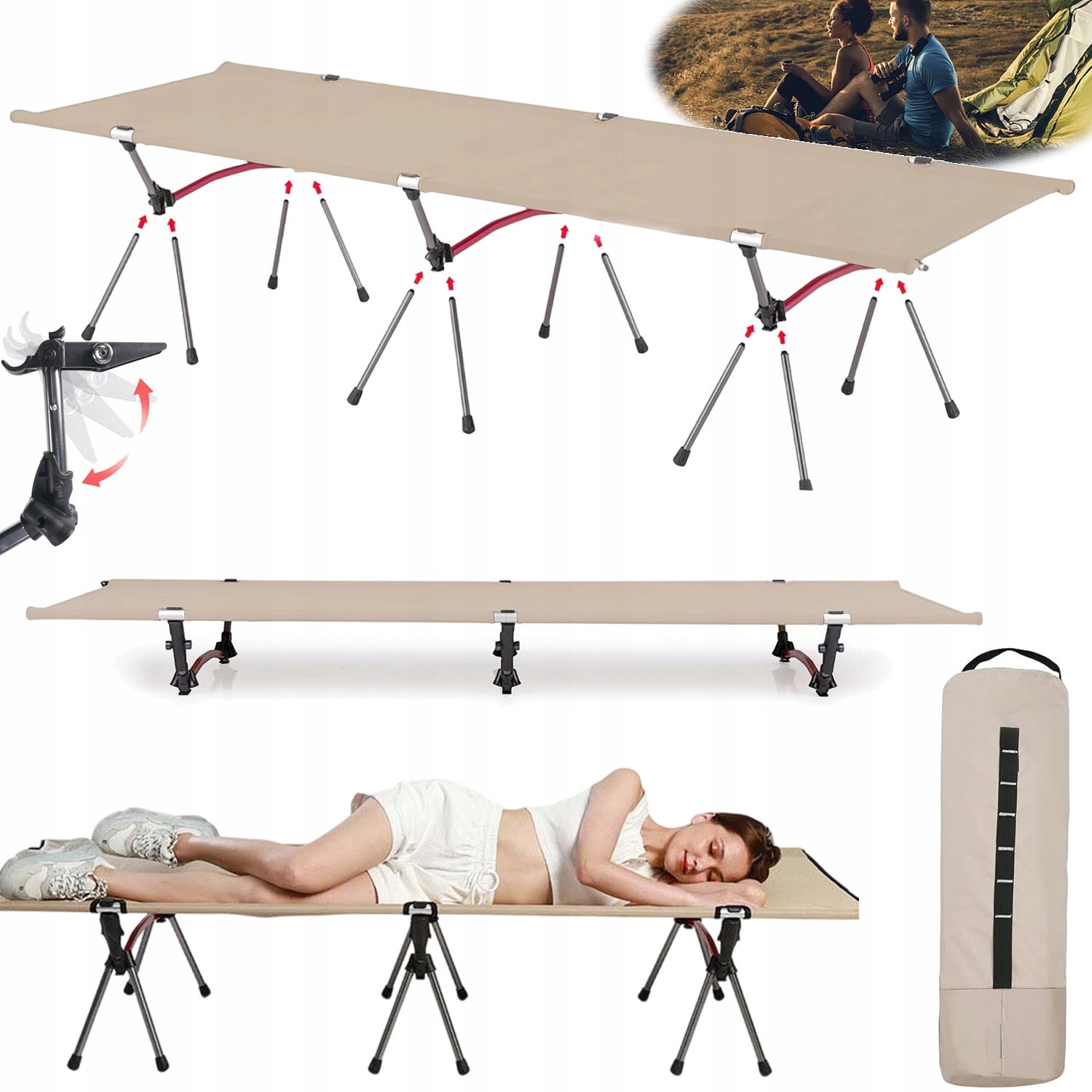 Skládací Kempingová Postel 150 Kg Pro Zahradní Dům Na Pláži, Šedá, 190 X 65 CM, Khaki