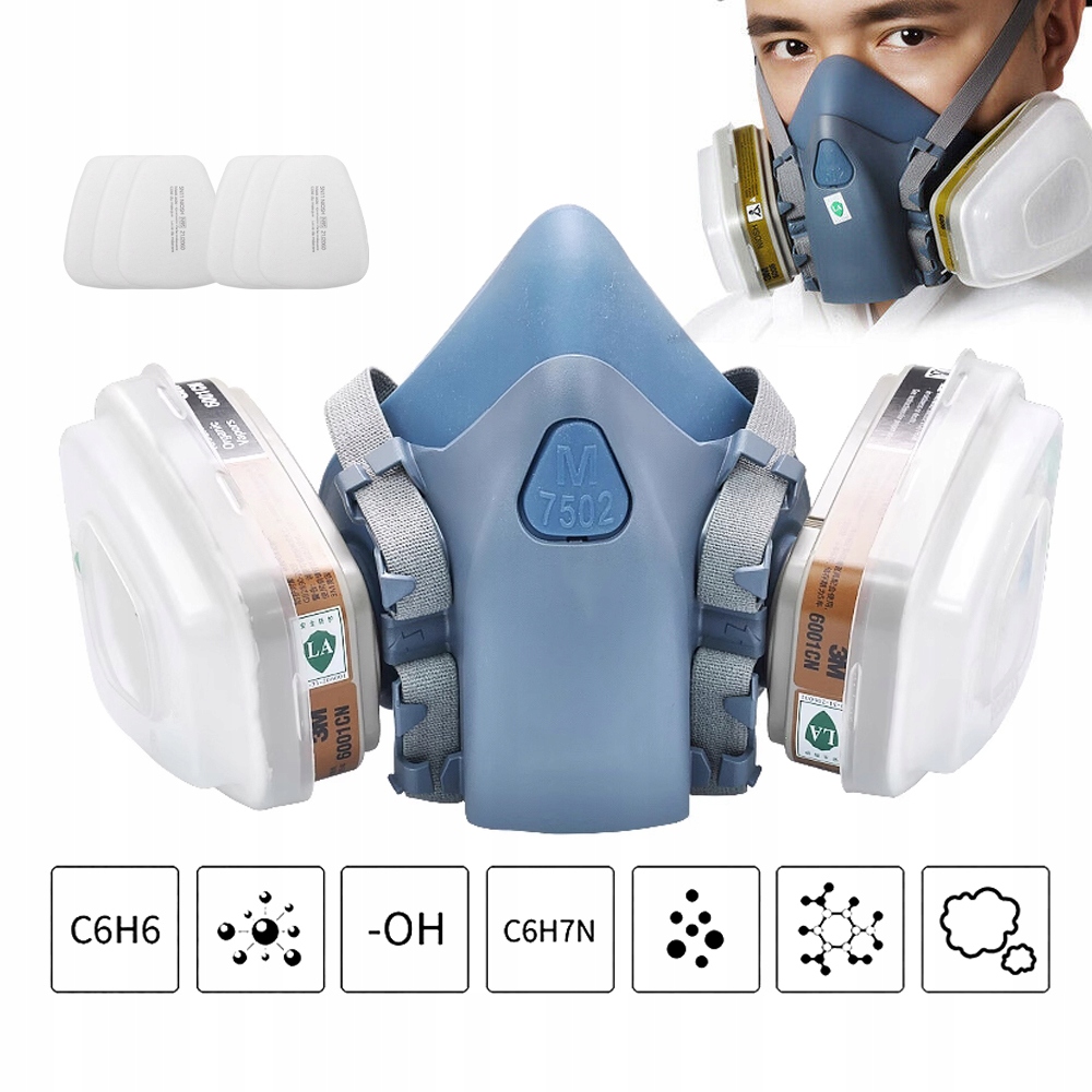 ZESTAW PÓŁMASKA MASKA LAKIERNICZA 11W1 KOMPLETNA Kolor dominujący odcienie niebieskiego