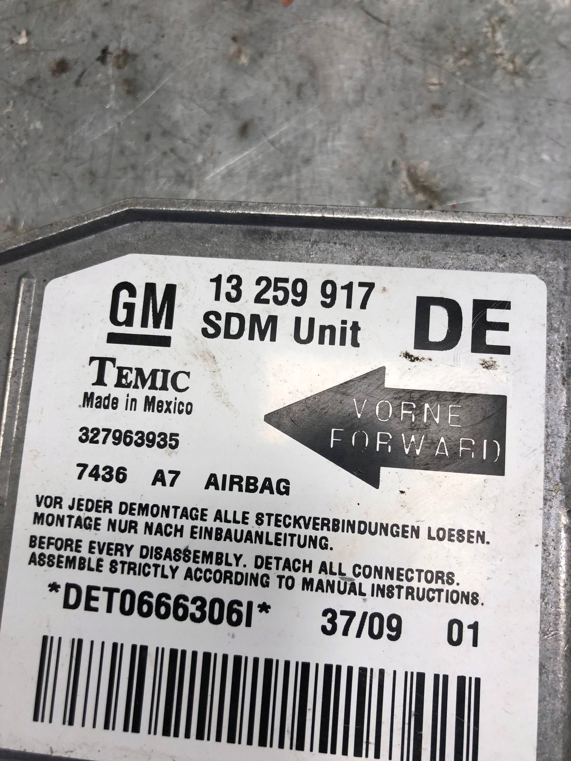 modulo SENSOR airbag OPEL MERIVA A LIFT 13259917