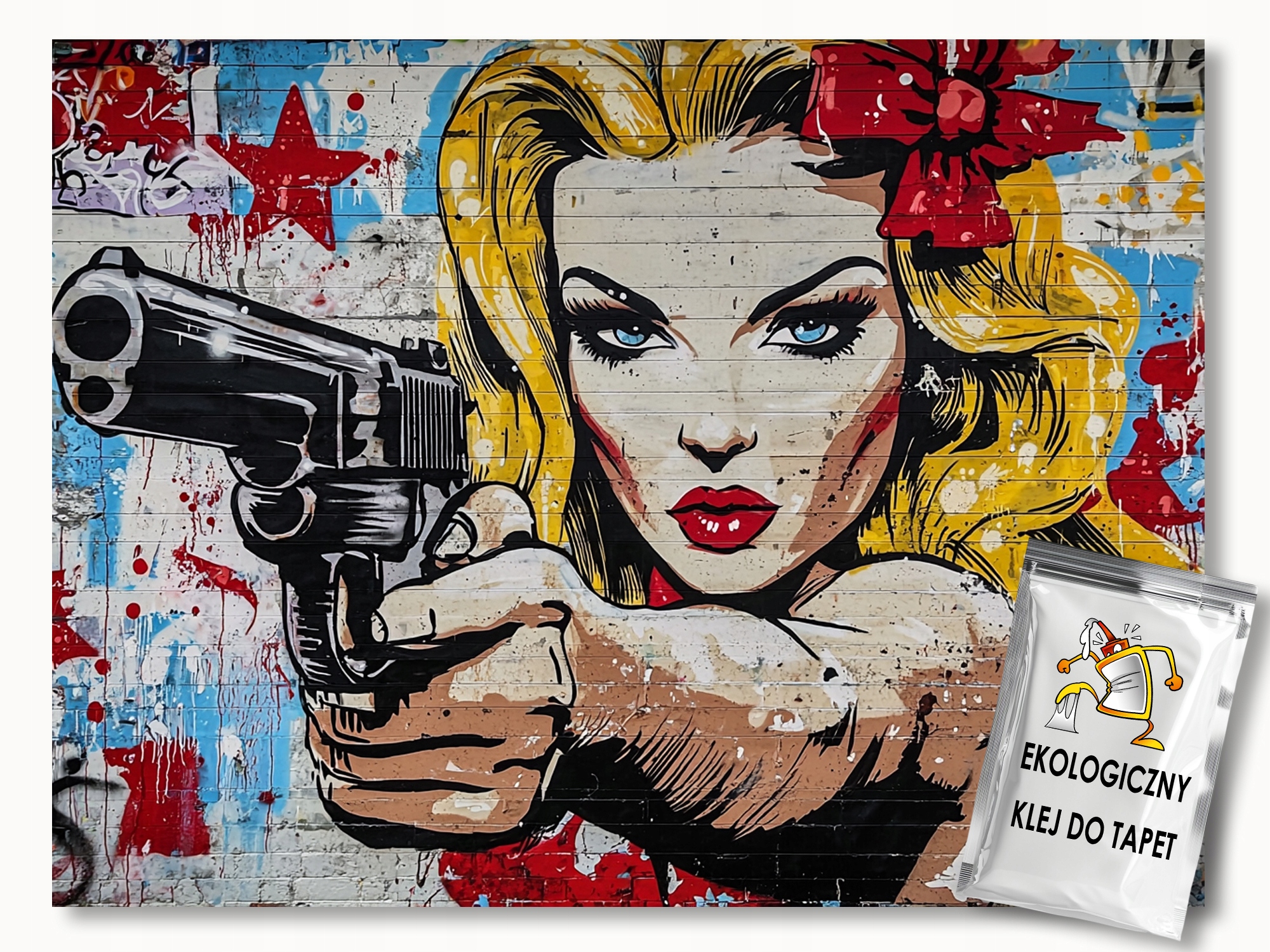 Fototapeta Flizelina Cihla Graffiti Žena Pistole Portrét 200x140 110g