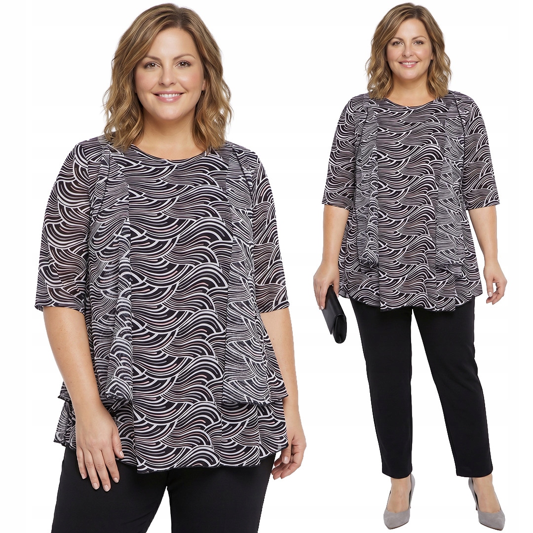 Černá tunika s šedými vzory plus size velikost 48/50