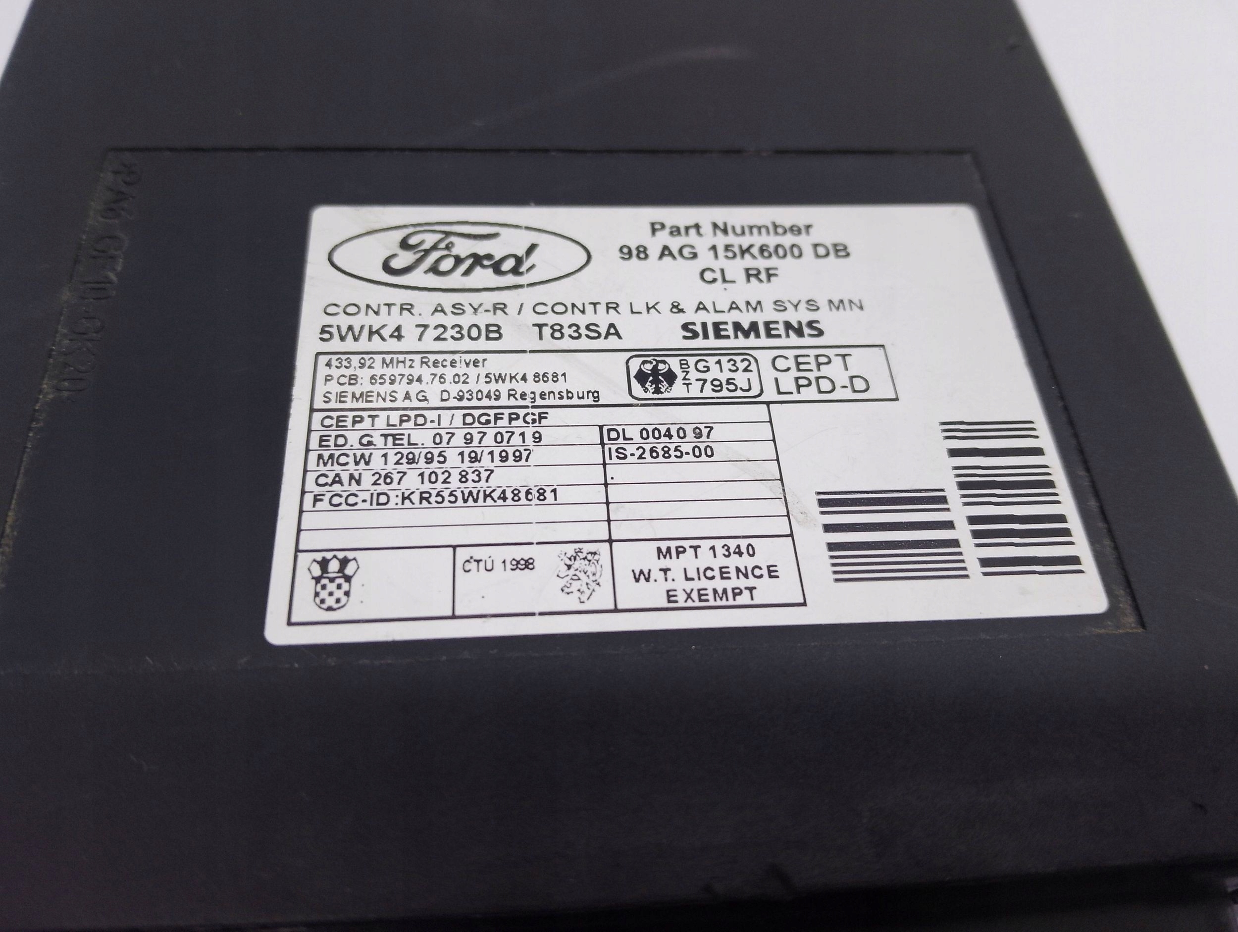 Unité commande confort Ford Mondeo MK2 98AG15K600DB 5WK47230B