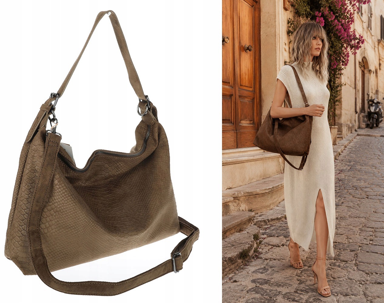 Dámská kabelka shopper kabelka přes rameno semišová přes rameno PB4740 Zelená