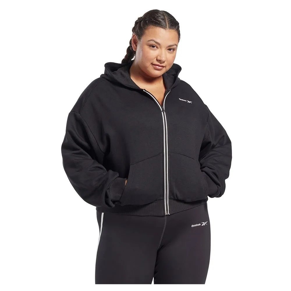Reebok Plus Size Černá Mikina Dámská S Kapucí A Bílým Zipem 3XL X_a
