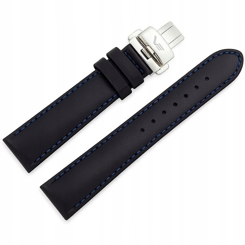 Pásek Vilnele Kůže (A750) modrý ocelový motýlek