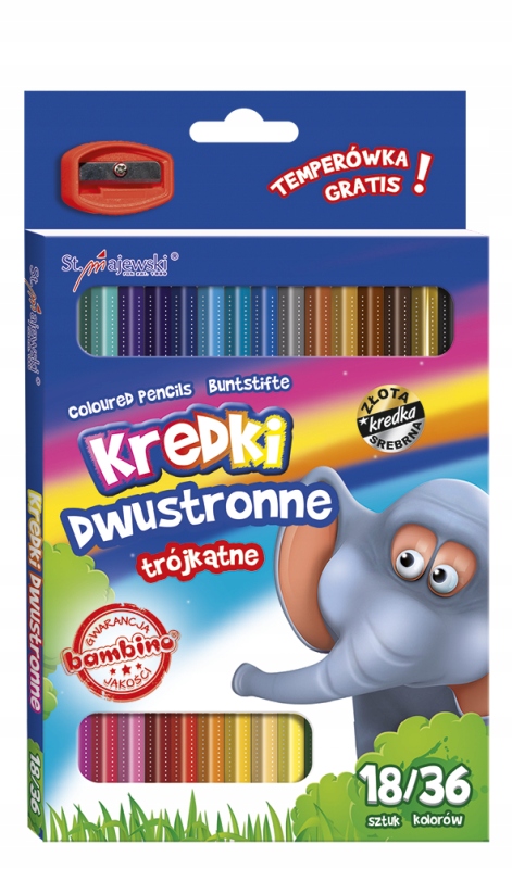 kredki trójkątne dwustronne 18szt + temperówka BAMBINO  4957 — 5
