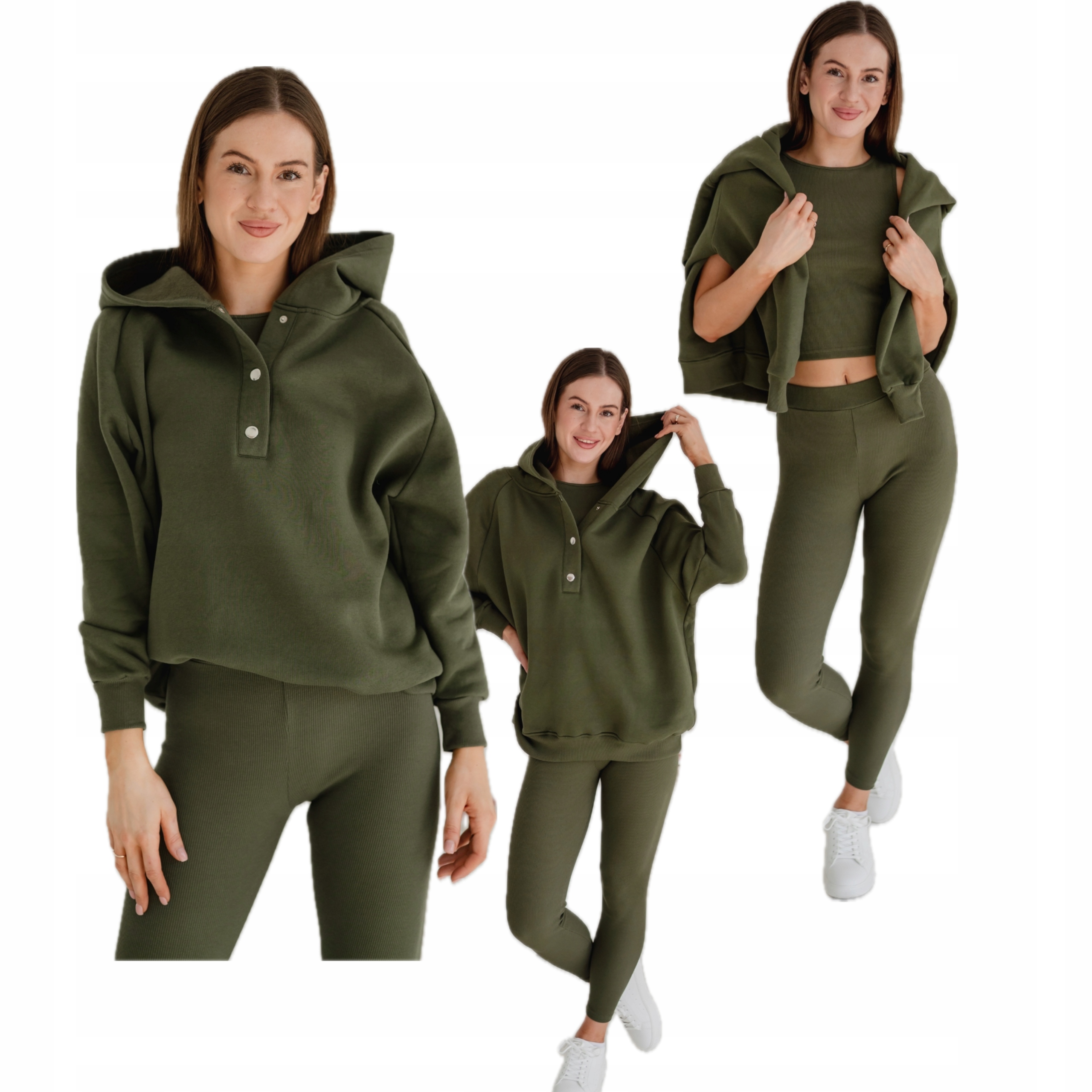 Tepláková souprava mikina top legíny khaki zelená vel Uni Xs, S, M L