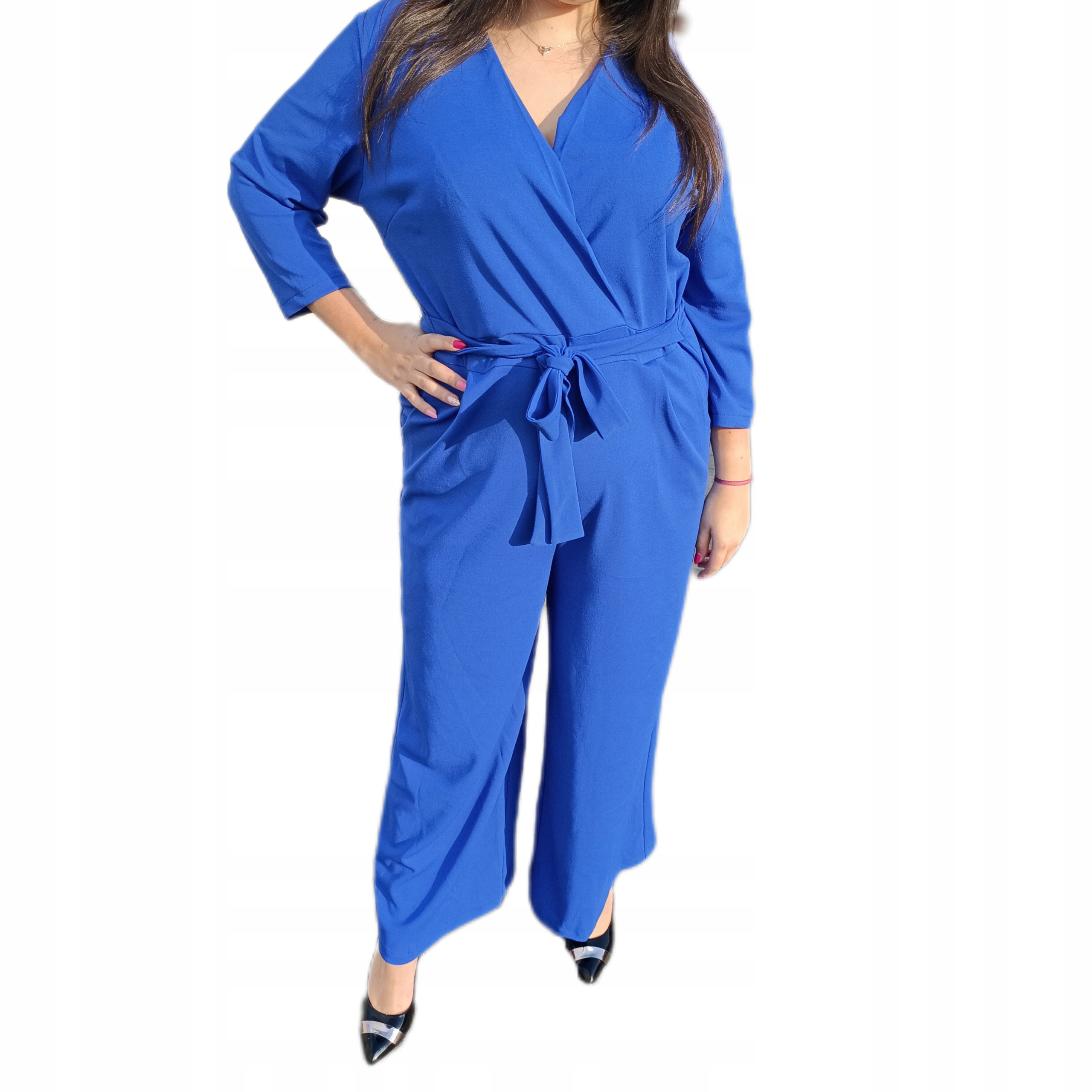 Kombinéza s širokými nohavicemi chrpa plus size