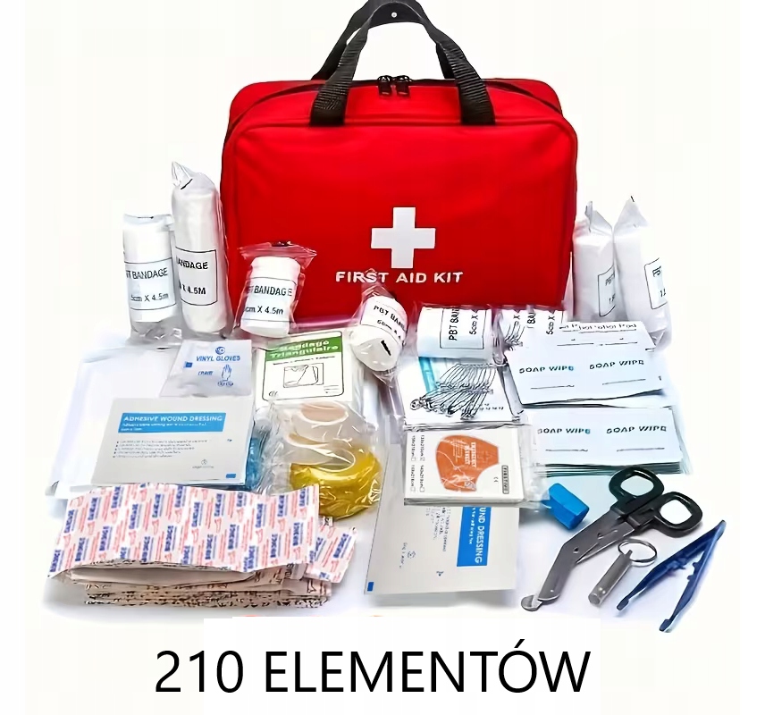 Apteczka pierwszej pomocy 210 el. – torba podróżna z mocnymi uchwytami