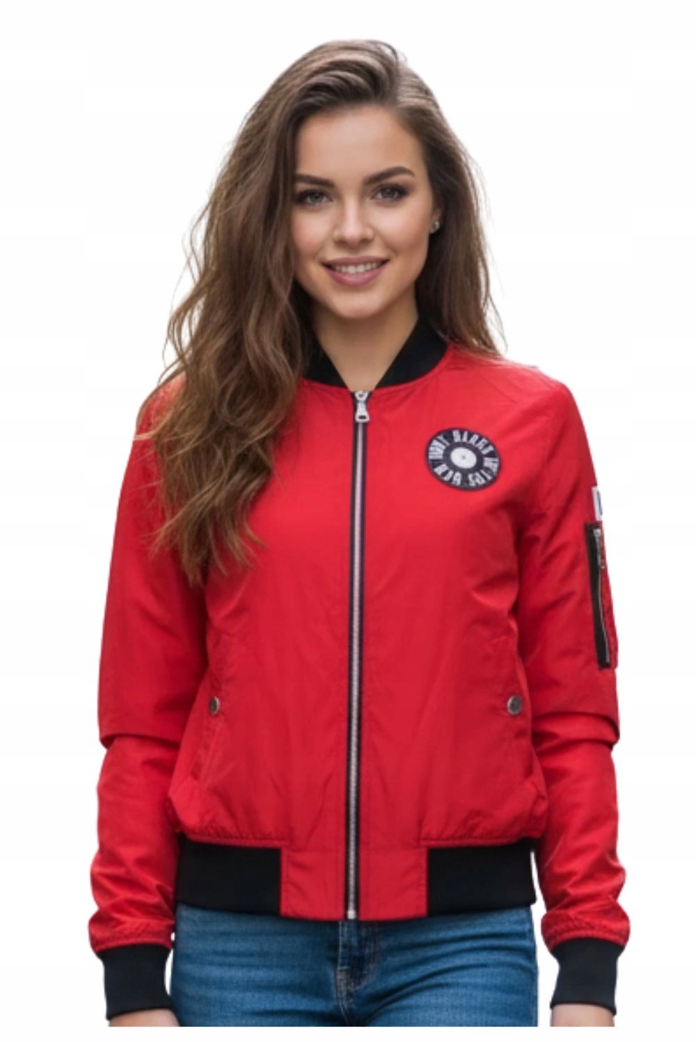 Dámská lehká přechodová bunda Bombers bomber s červeným zapínáním, velikost S