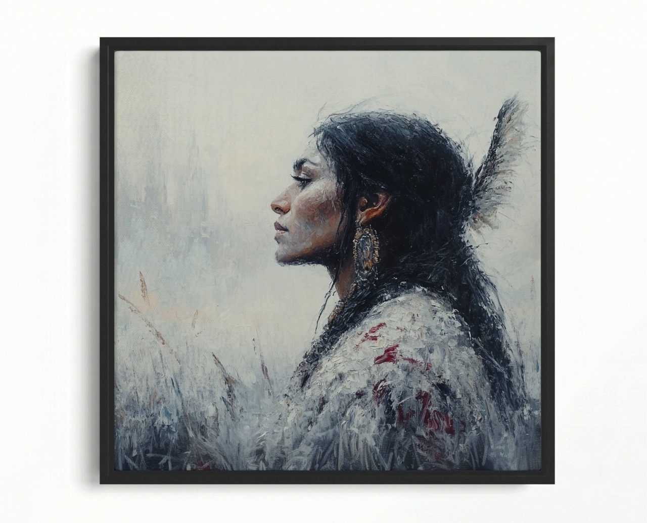 Obraz Rám Americký Box Portrét Profil Žena Indianka Etno Tribal 60x60