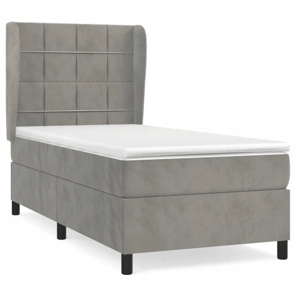 Kontinentální postel světle šedá 203x93x118/128 cm s matrací 90x200x20 cm