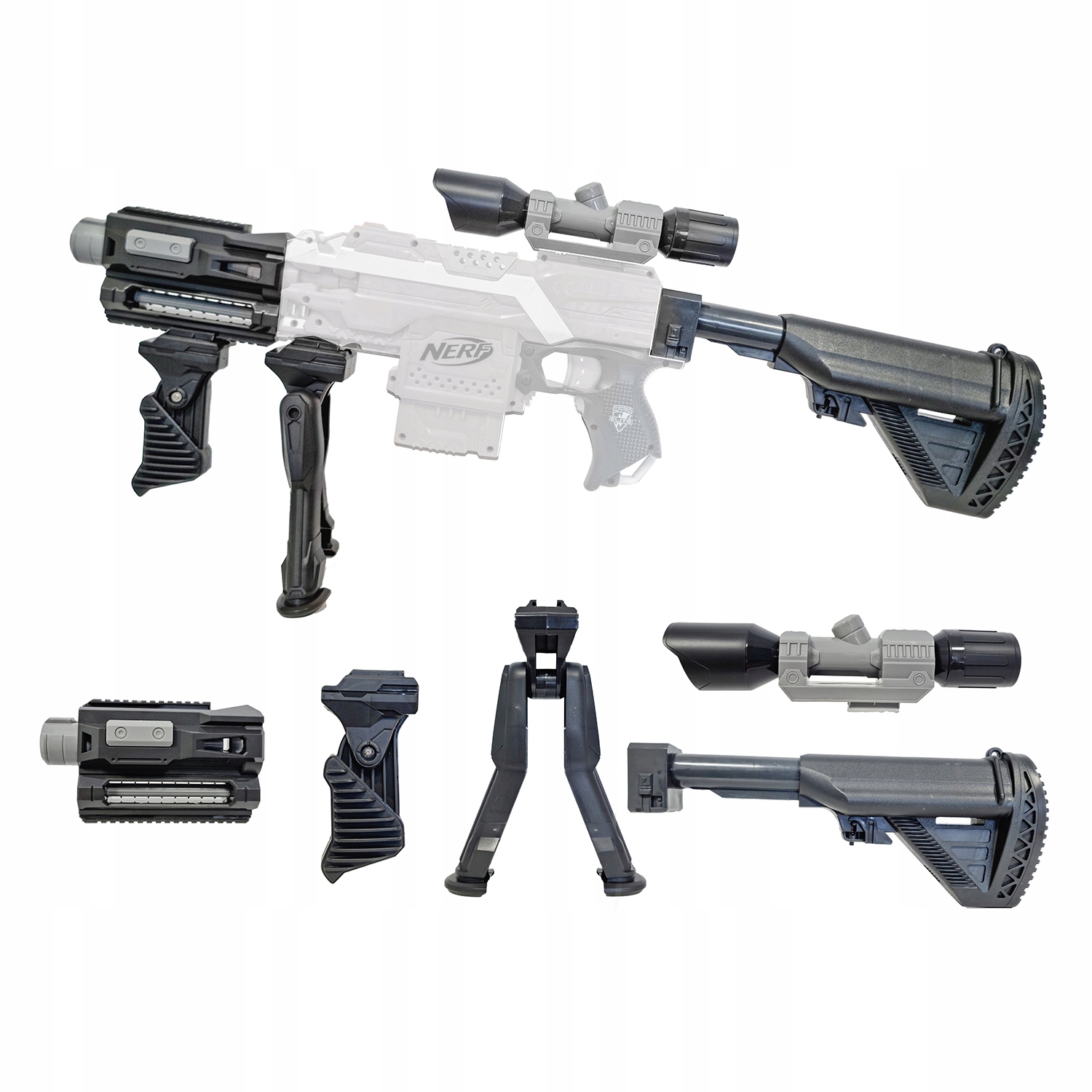 ZESTAW 5 DODATKÓW DO NERF KOLBA UCHWYT LUFA