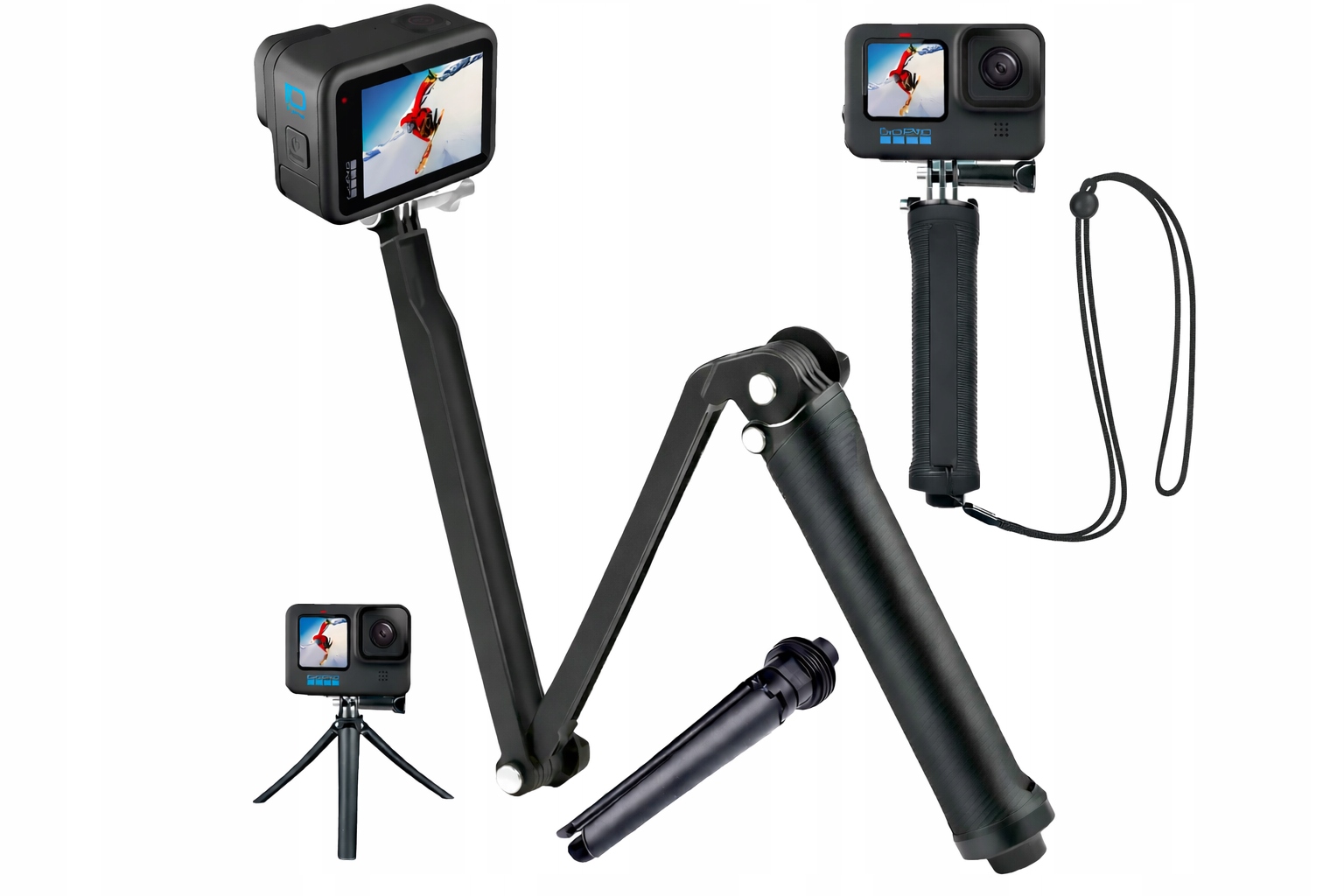 Selfie Stick 3WAY do GoPro 13-4, DJI, Insta360, ONE RS – uchwyt, statyw