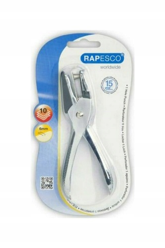 DZIURKACZ JEDNOOTWOROWY METALOWY SZCZYPCOWY 10 KARTEK 6mm CHROM RAPESCO Stan opakowania oryginalne