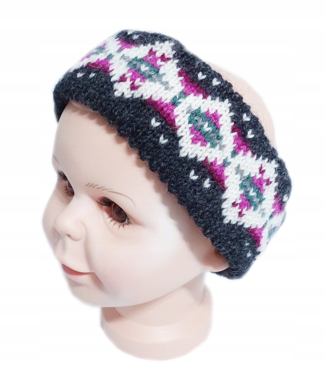 Wełniana opaska na głowę uszy wełna merino wool One Size S M L XL 55-58