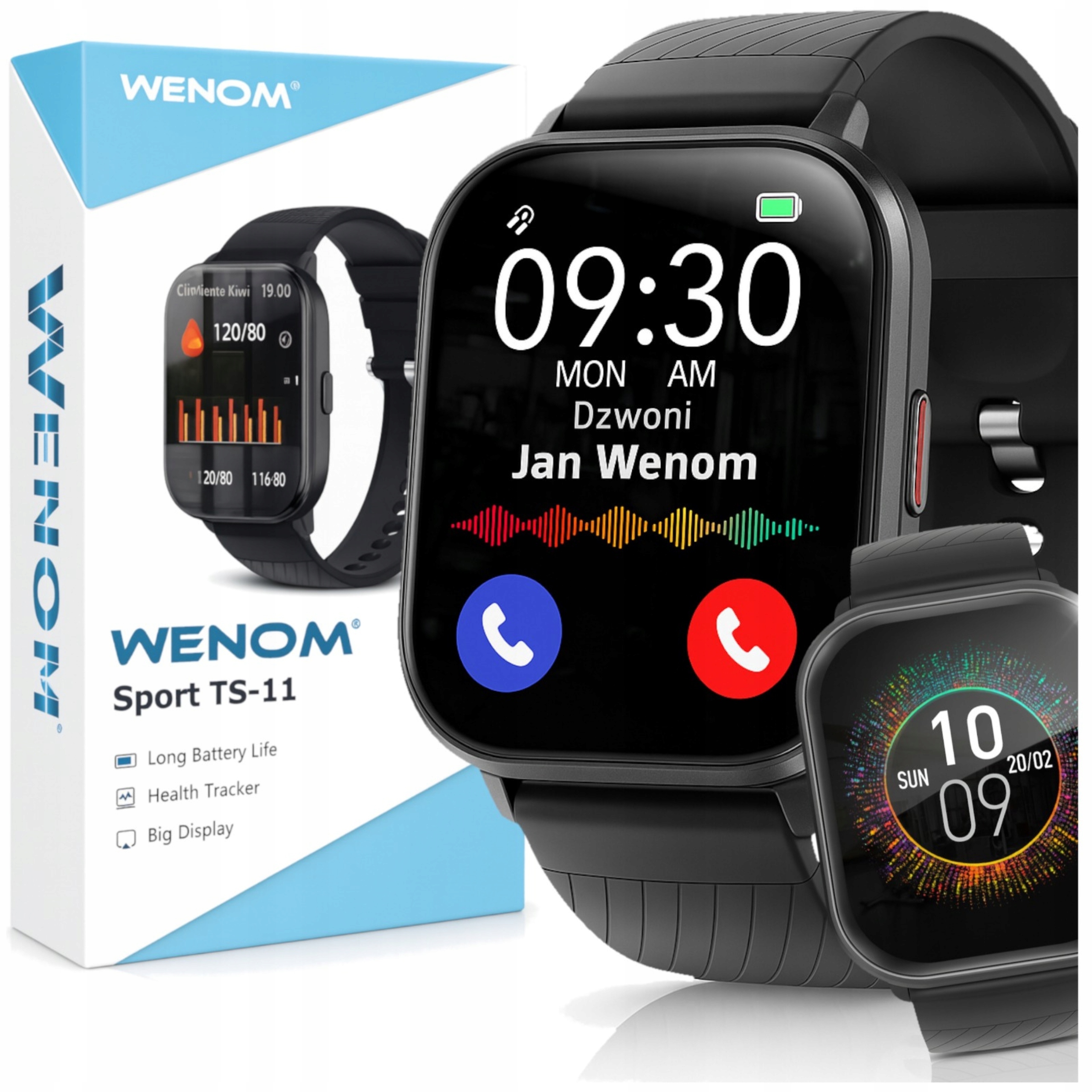 Smartwatch damski męski Wenom Sport Wodoodporny Krokomierz Pulsometr Watch