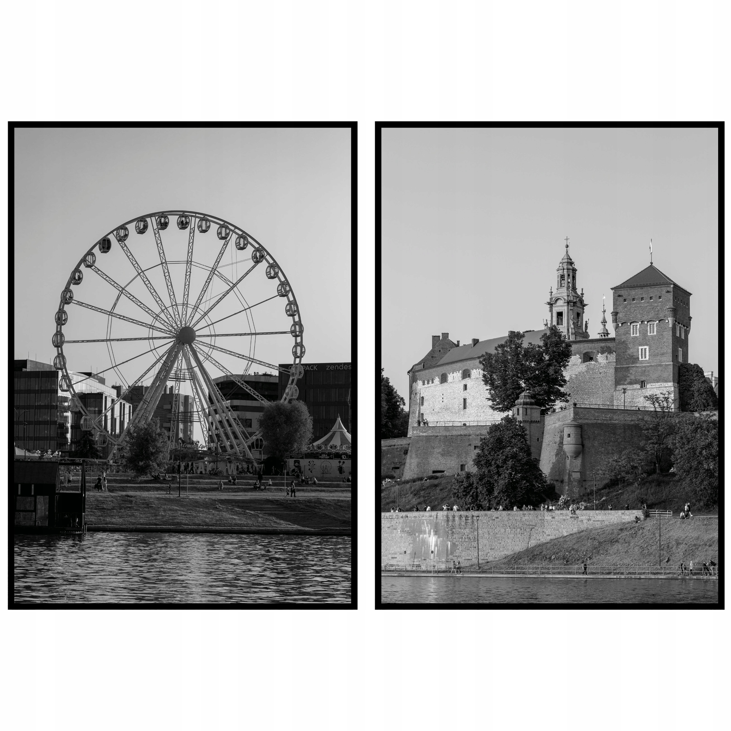 Krakov mesto architektúra čiernobiele plagáty Wawel diptych 2ks 70x100cm