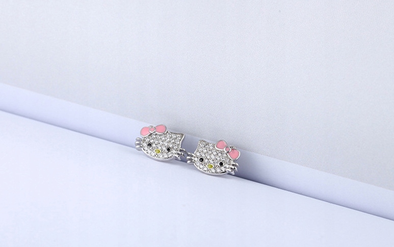 Kolczyki Hello Kitty Kotek Cyrkonie Sztyfty Materiał Inny