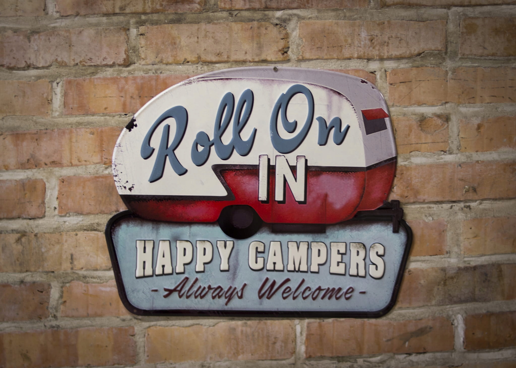 Metalowa Tablica Vintage Plakietka Retro Happy Campers Blacha Garażowa Marka Antyki24
