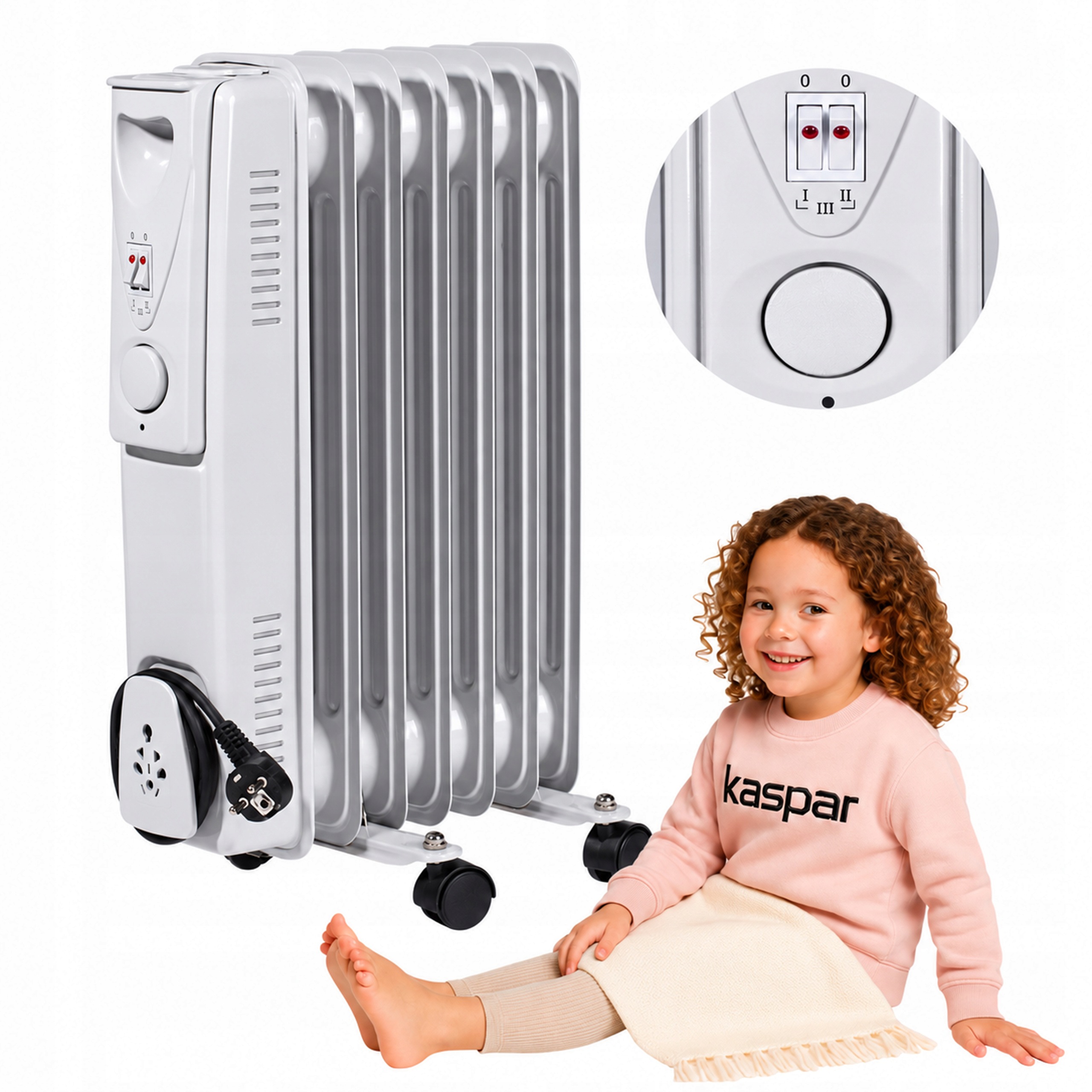 Elektrický Ohřívač Olejový Radiátor Bezhlučný 7 Žeber Termostat 1500W