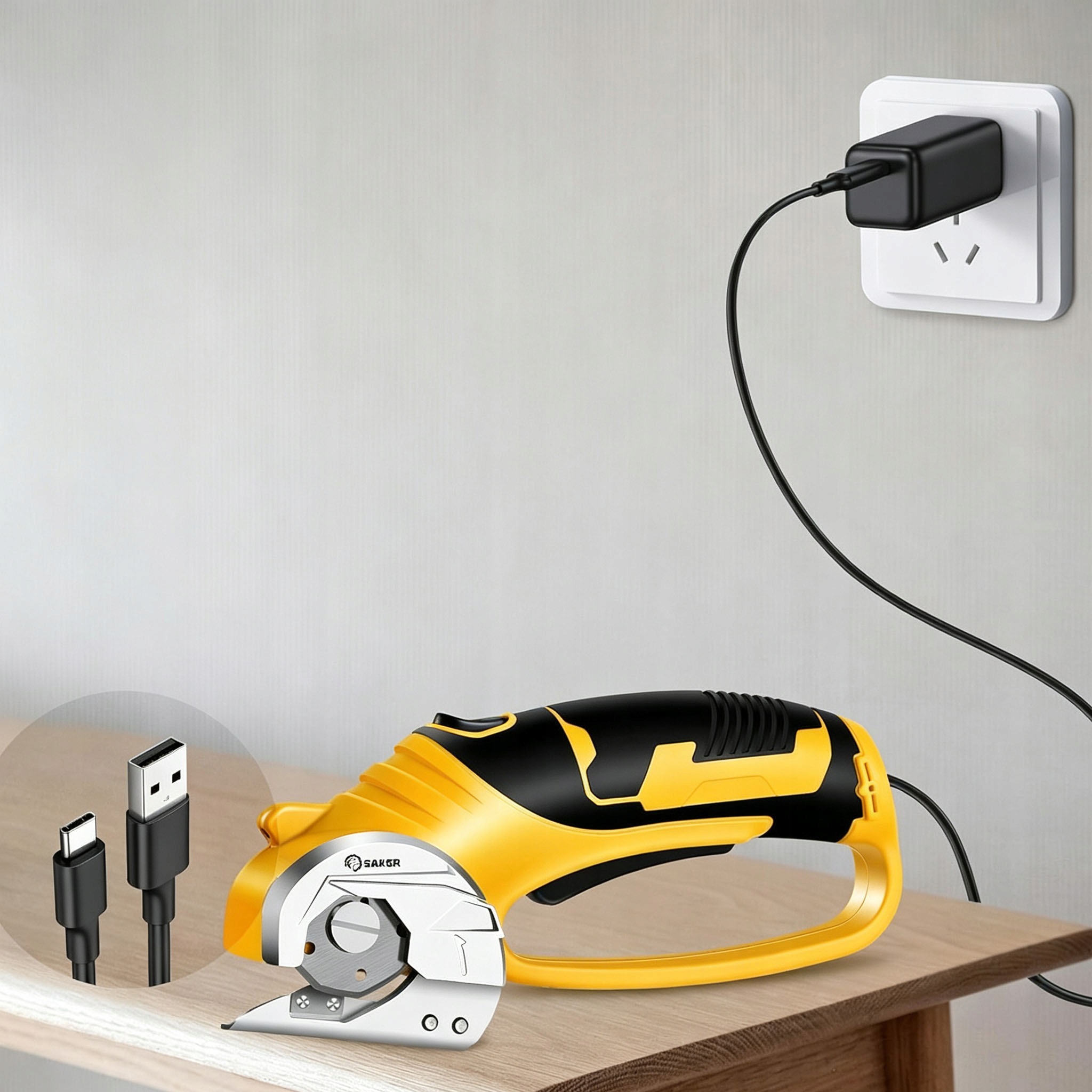 Belaidės elektrinės žirklės audiniams 4 V su rotaciniu peiliu, USB-C – nuotrauka 15
