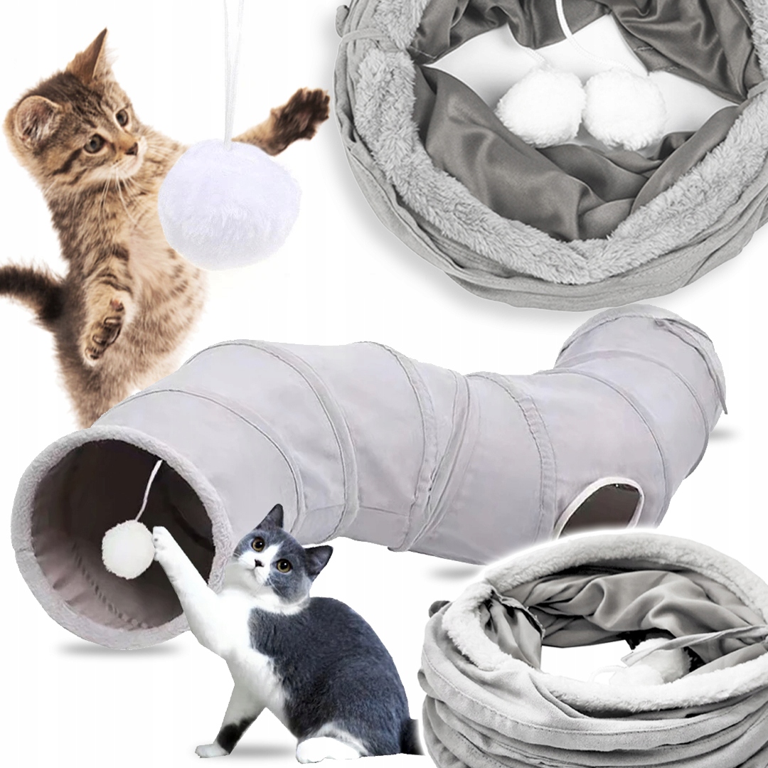 Hračka Pro Kočky S Míčky Velký Šedý Tunel 117 CM Skládací Skrytý Úchyt