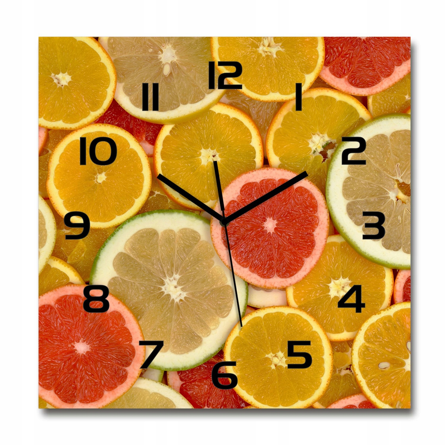 

Szklany duży zegar wiszący Owoce cytrusowe 60x60cm