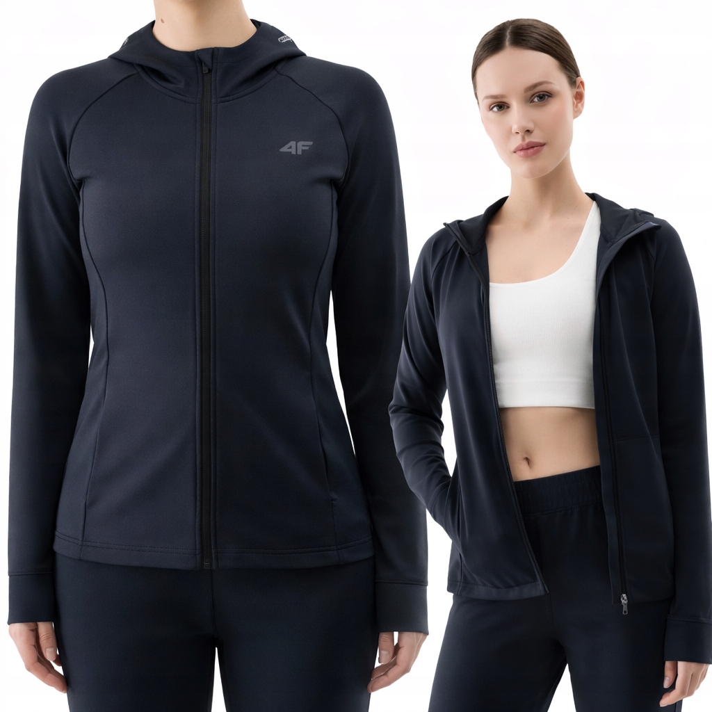 Damska Bluza 4F Treningowa Szybkoschnąca Czarna Rozpinana z Kapturem r. M